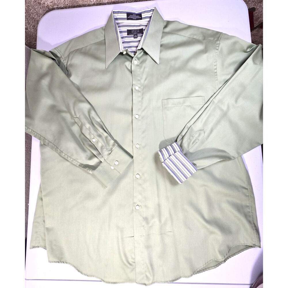 Crazy Horse Men's Sage Sateen Dress Shirt Solid Long Sleeve 17.5 36/37